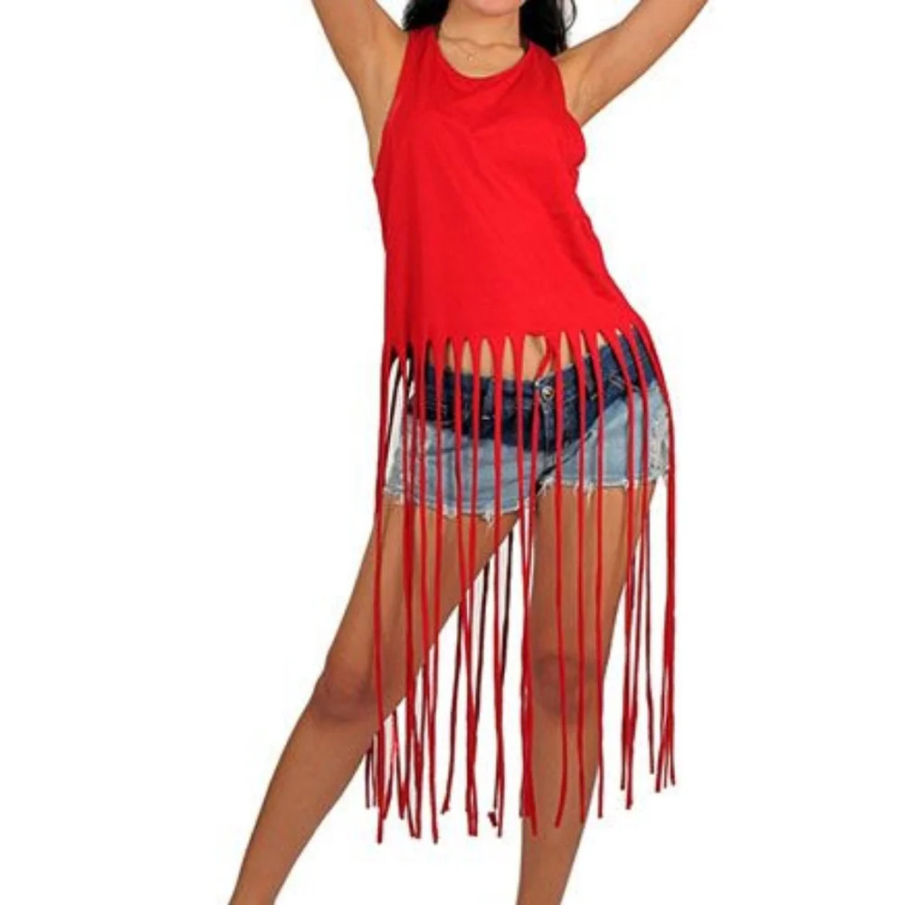 Bling Bling Women's Fringe Tank Top - RED (Size 2XL)
